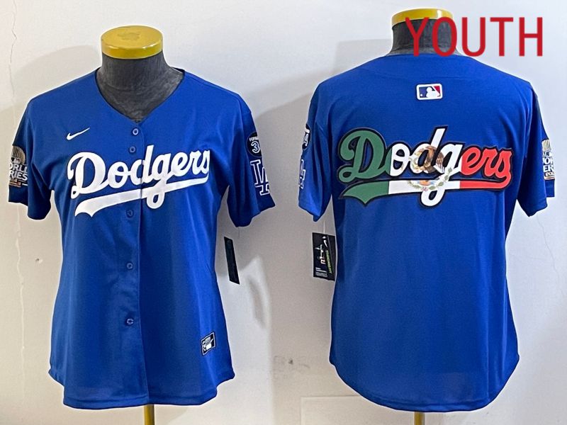 Youth  Los Angeles Dodgers blank 2024 World series patch blue jersey 202411206->youth mlb jersey->Youth Jersey